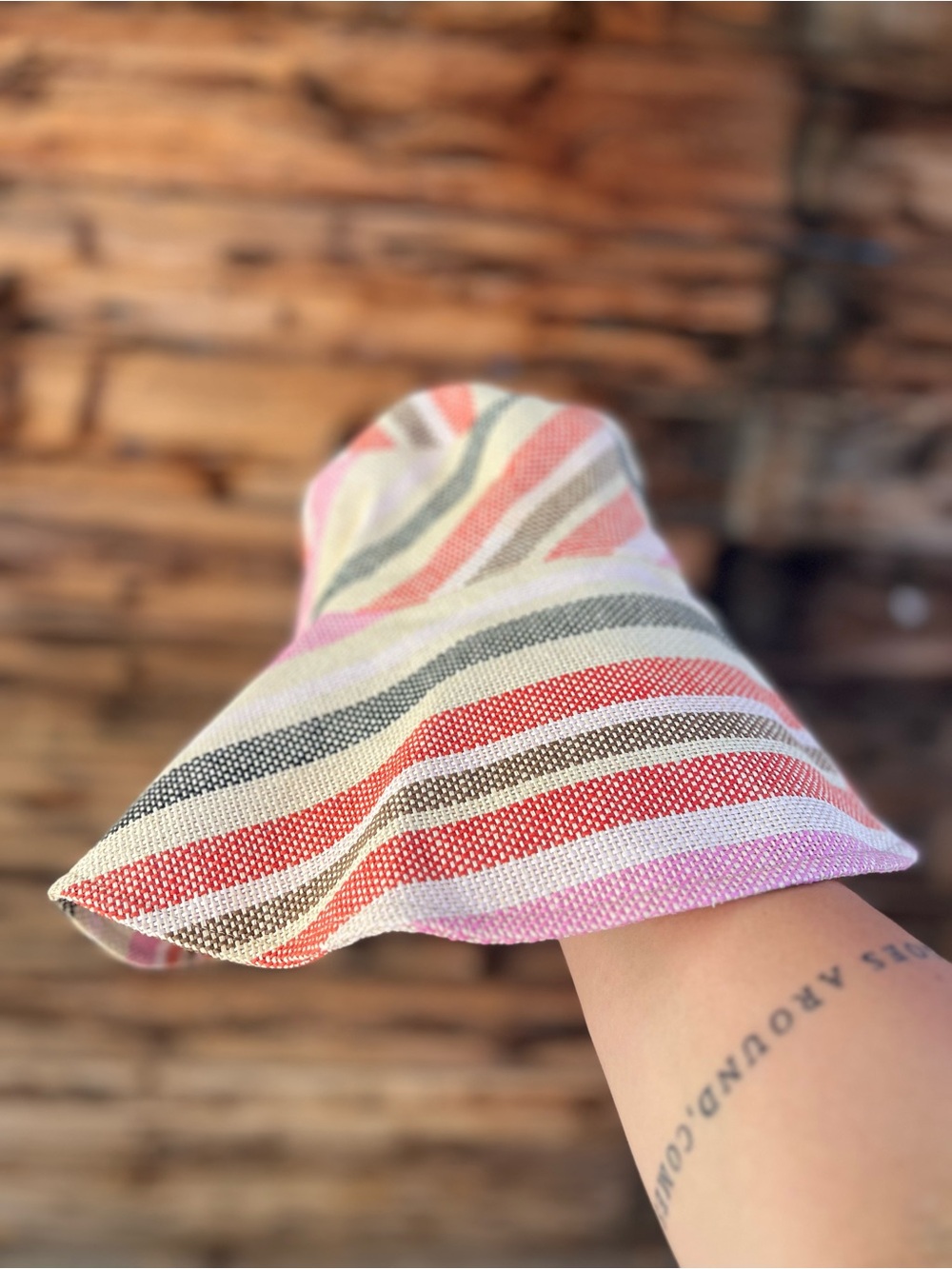 ZARA | Striped Bucket Hat in Pink, Red, Gray & Cream M